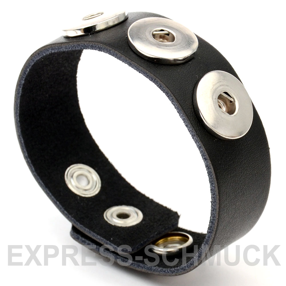 Echtes Leder Chunk Armband schwarz silber