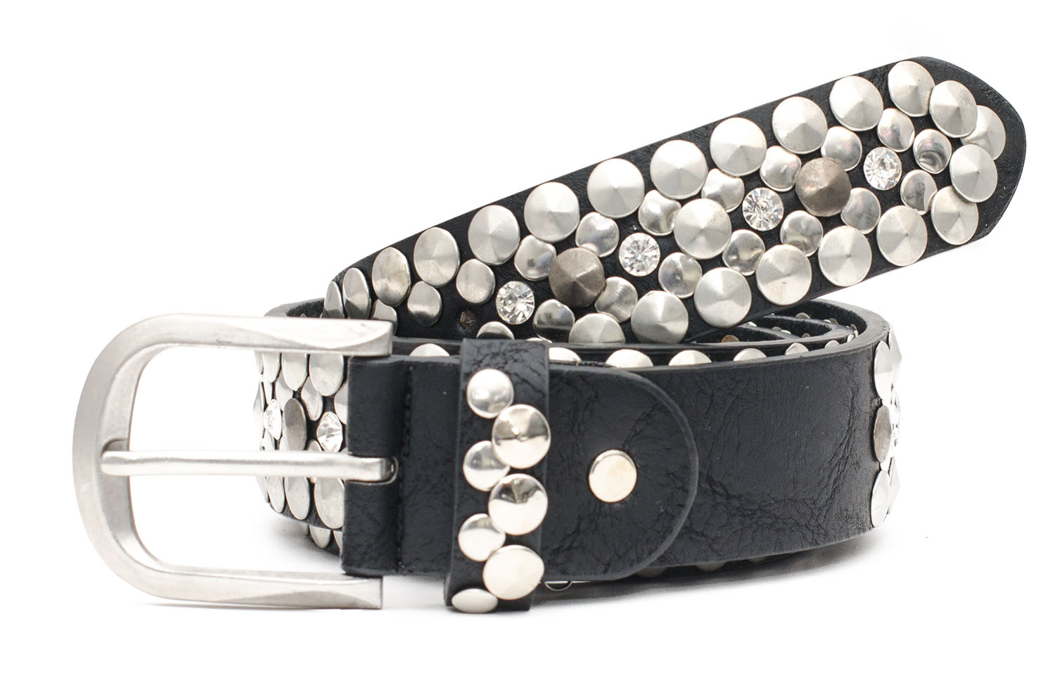 AnJuHoPa Damen Gürtel Mit Strass & Nieten - Eleganter Lederschnabelgürtel Für Jeans & Röcke